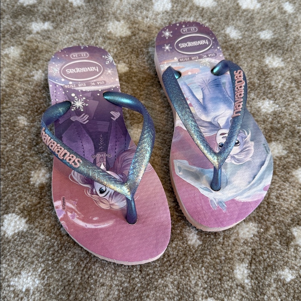 Havaianas Kids Frozen Elsa & Anna Flip Flops - Pink & Purple